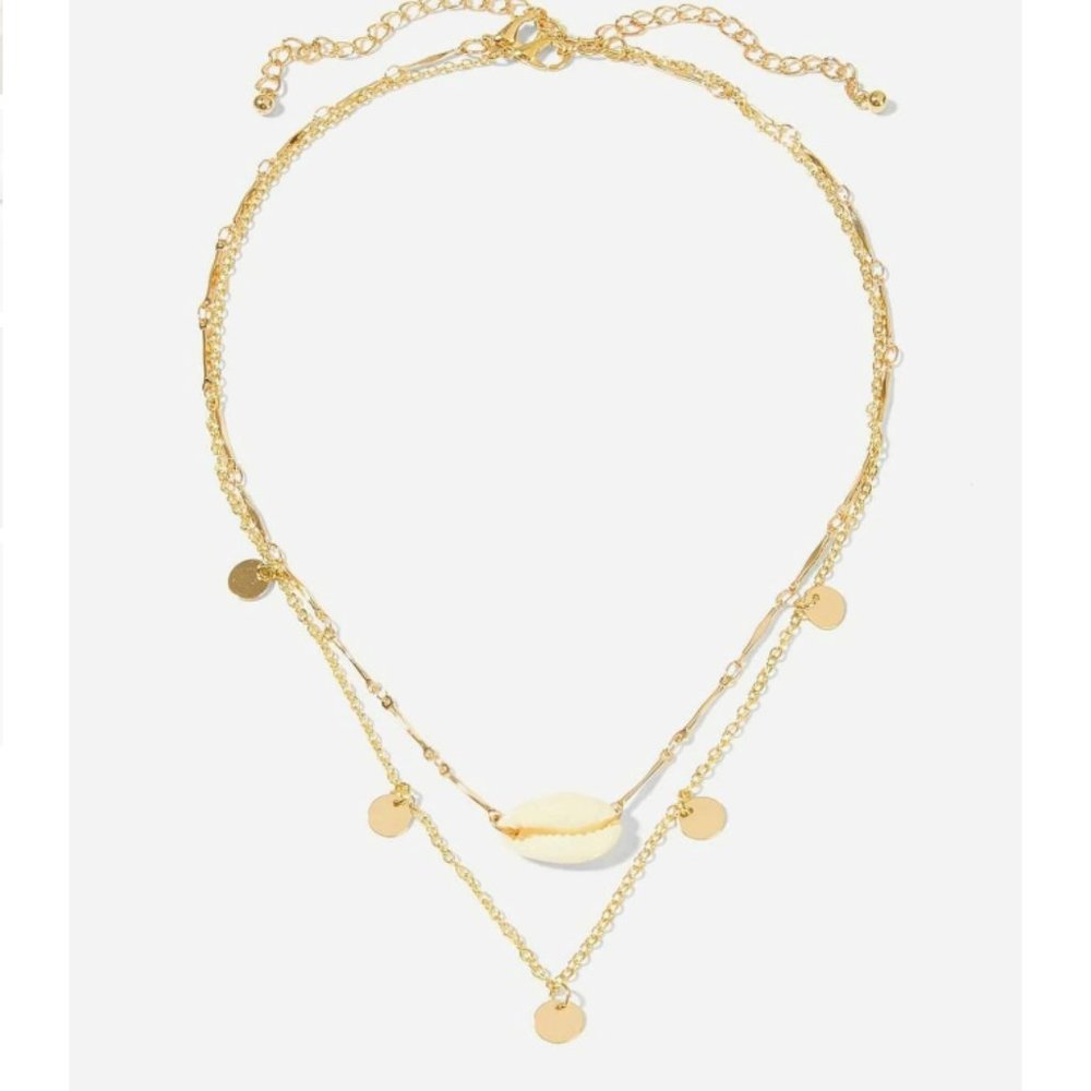 Slim Gold Layered Choker Shell Charm Necklace NWT - Picture 2 of 5